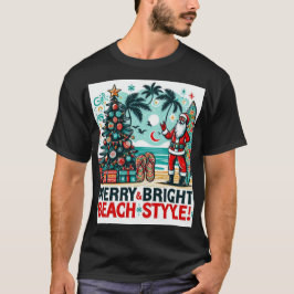Camiseta Feliz e Brilho, Estilo de Praia - Natal Festivo Pa