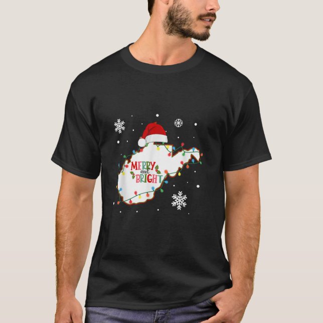 Camiseta Feliz E Brilho Natal Luzes Xmas Virgem Ocidental (Frente)