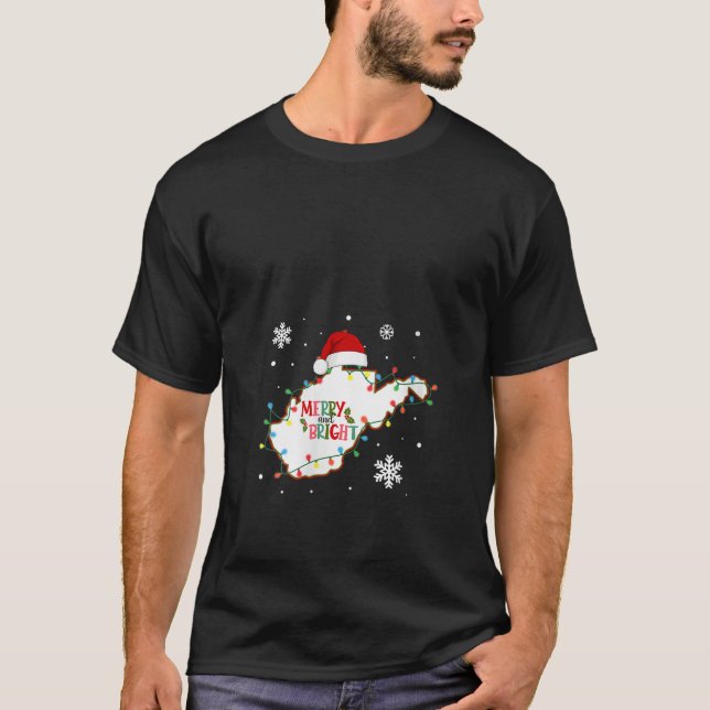 Camiseta Feliz E Brilho Natal Luzes Xmas Virgem Ocidental (Frente)