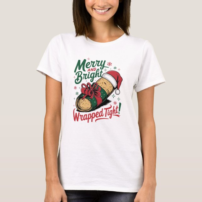 Camiseta Feliz e Brilho: Um Burrito de Natal Festivo (Frente)