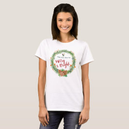 Camiseta Feliz e coroa de natal brilhante