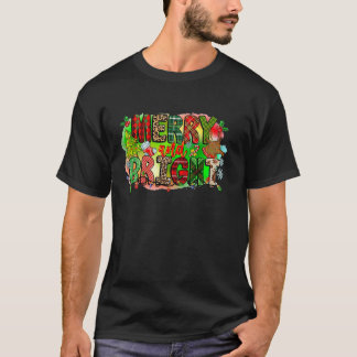 Camiseta Feliz e Luzes de Natal Brilhantes Buf de Natal