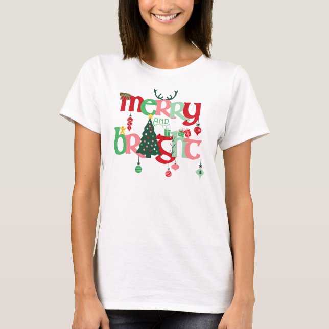 Camiseta Feliz e Natal brilhante (Frente)