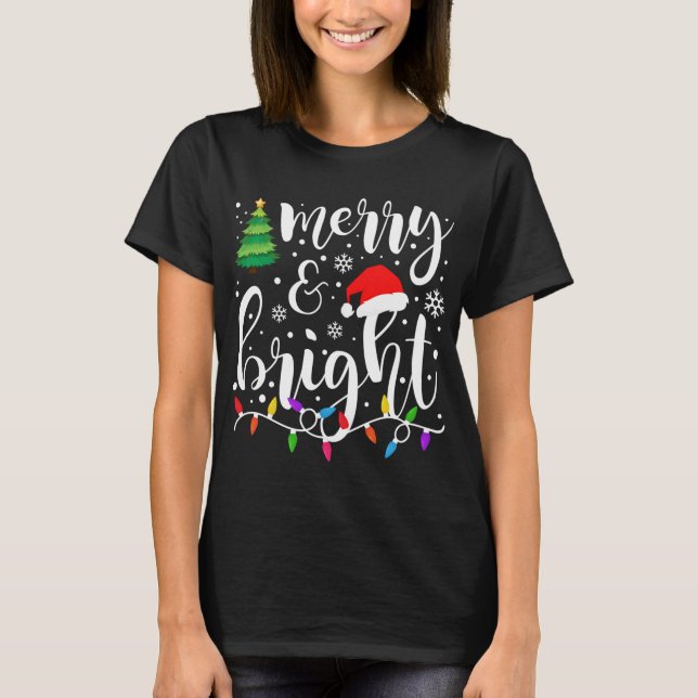 Camiseta Feliz e Natal Brilhante Luzes de Natal Engraçadas  (Frente)