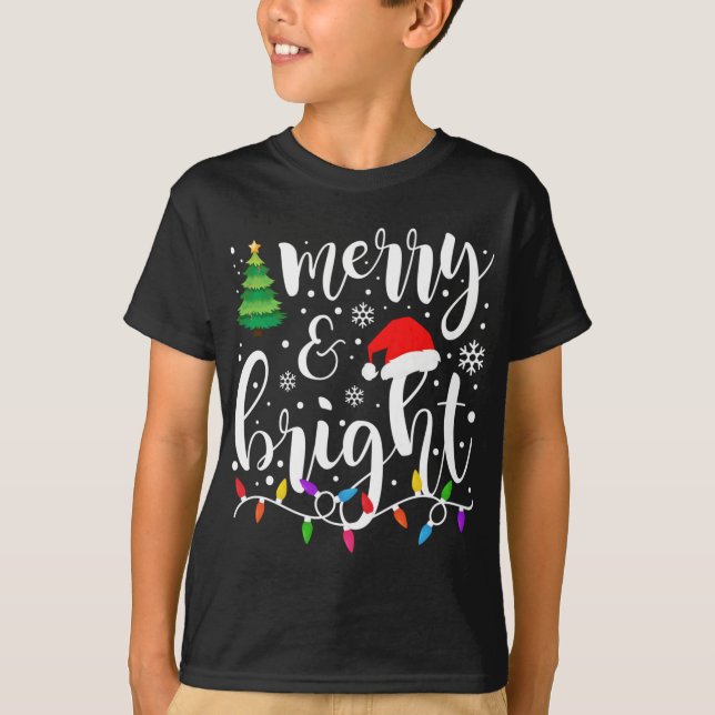 Camiseta Feliz e Natal Brilhante Luzes de Natal Engraçadas  (Frente)