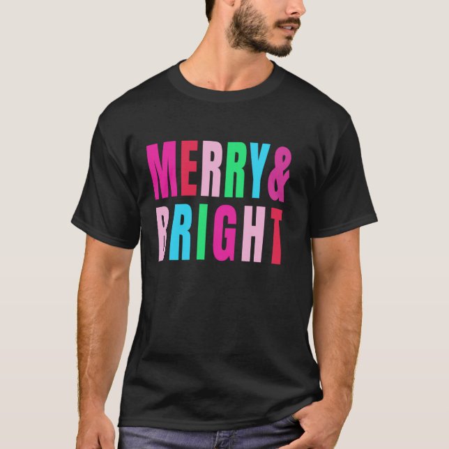 Camiseta Feliz e Natal Brilhante Meninas Crianças (Frente)