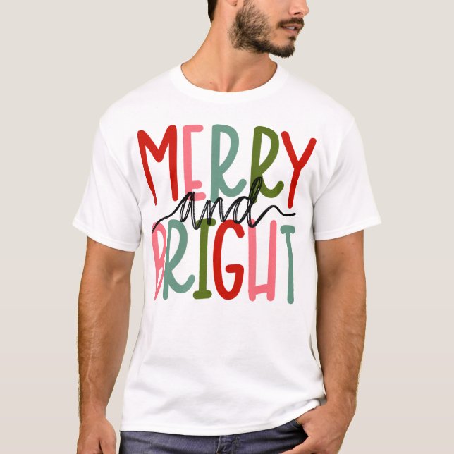 Camiseta Feliz e Natal Brilhante Meninas Crianças (Frente)