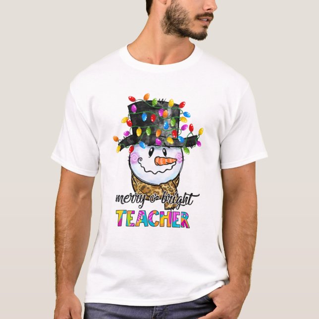 Camiseta Feliz E Professor Brilhante Snowman No Natal Luz F (Frente)