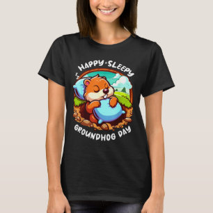 Camiseta Feliz E Sonolento Dia da Marmota Sono Primavera So