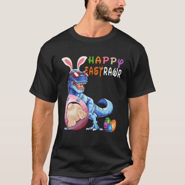 Camiseta Feliz Eastrawawr T Rex Dinosaur Easter Bunny Ovo C (Frente)