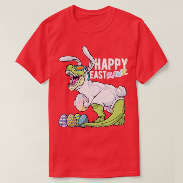 Camiseta Feliz Eastrawawr T Rex Dinosaur Easter Bunny Ovo C (Frente do Design)