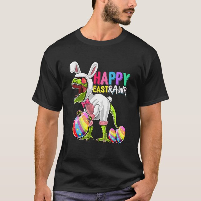 Camiseta Feliz Eastrawawr T Rex Dinosaur Easter Bunny Ovo C (Frente)