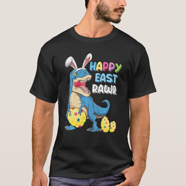 Camiseta Feliz Eastrawawr T Rex Dinosaur Easter Bunny Ovo C (Frente)