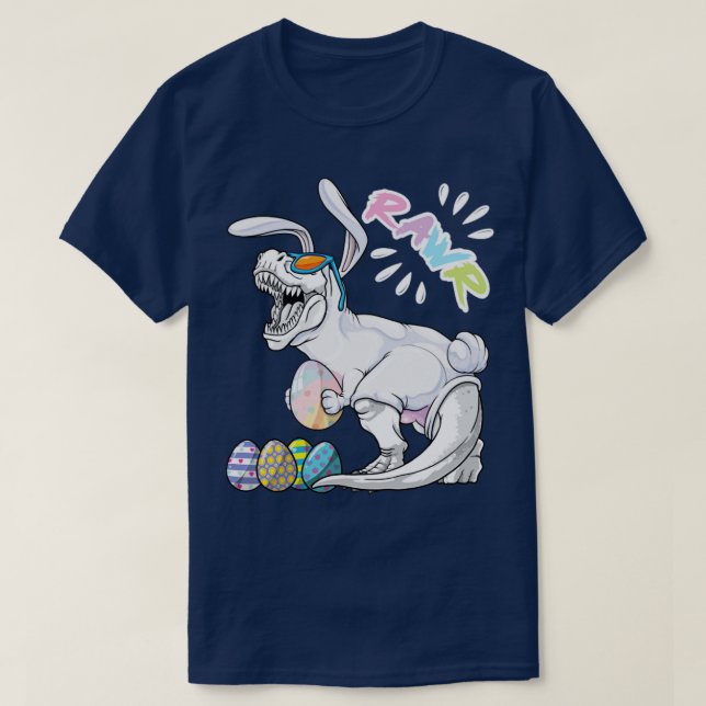 Camiseta Feliz Eastrawawr T Rex Dinosaur Easter Bunny Ovo C (Frente do Design)