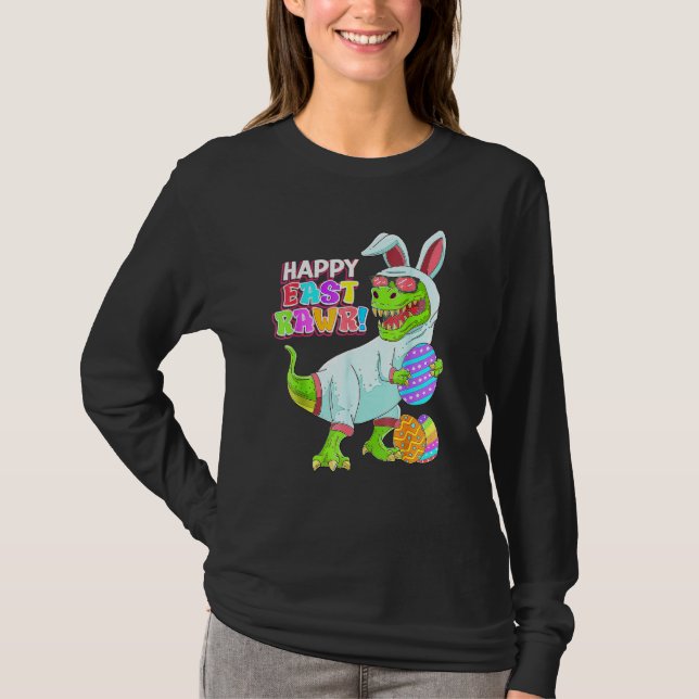 Camiseta Feliz Eastrawawr T Rex Dinosaur Easter Bunny Ovo C (Frente)