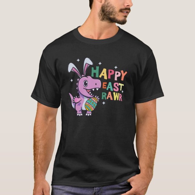 Camiseta Feliz Eastrawr Rex Bunny Páscoa Baskets Dinossaur  (Frente)