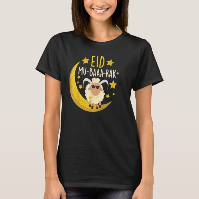 Camiseta Feliz Eid Mubarak por Ovelino Muçulmano Engraçado  (Frente)