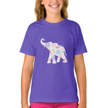 Feliz Elefante Branco com Flores- Camisa-T