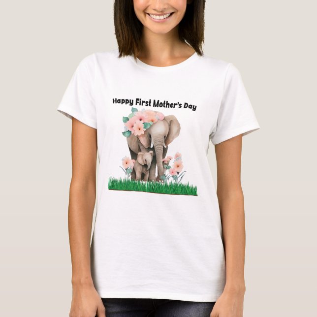 Camiseta Feliz elefante fofo do primeiro dia da mãe (Frente)