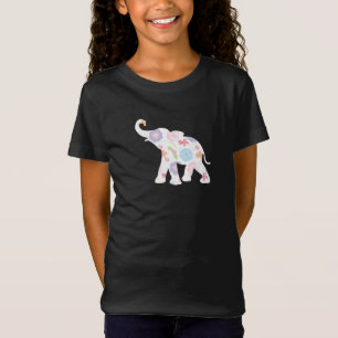 Camiseta Feliz Elefante-Padrão de Flor Moderno da Camisa-T