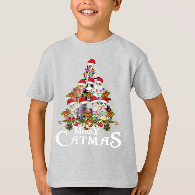 Camiseta Feliz engraçada Árvore de natal acende presente de (Frente)
