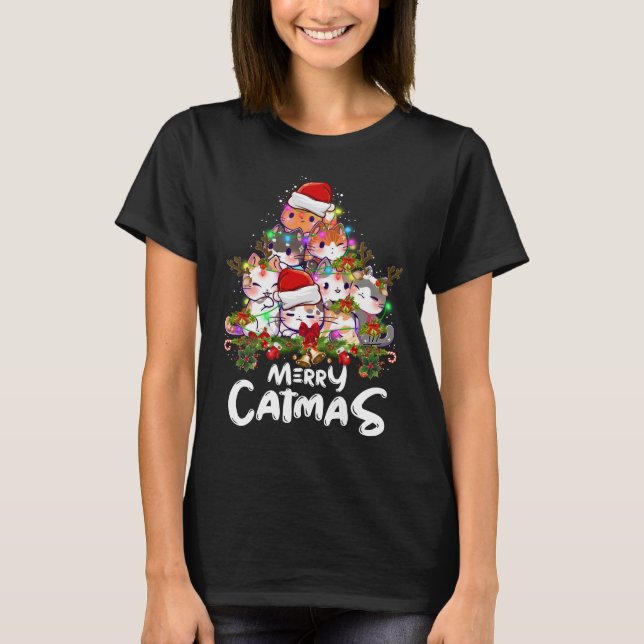 Camiseta Feliz engraçada Árvore de natal acende presente de (Frente)