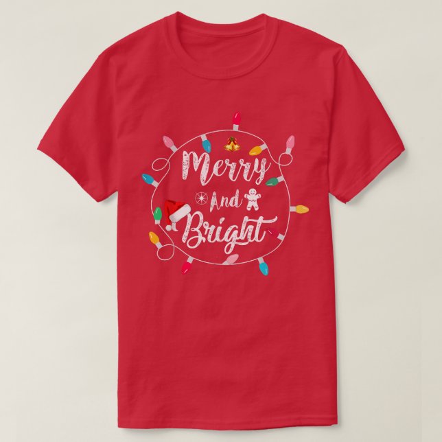 Camiseta Feliz Engraçada e Luzes de Natal Brilhantes (Frente do Design)