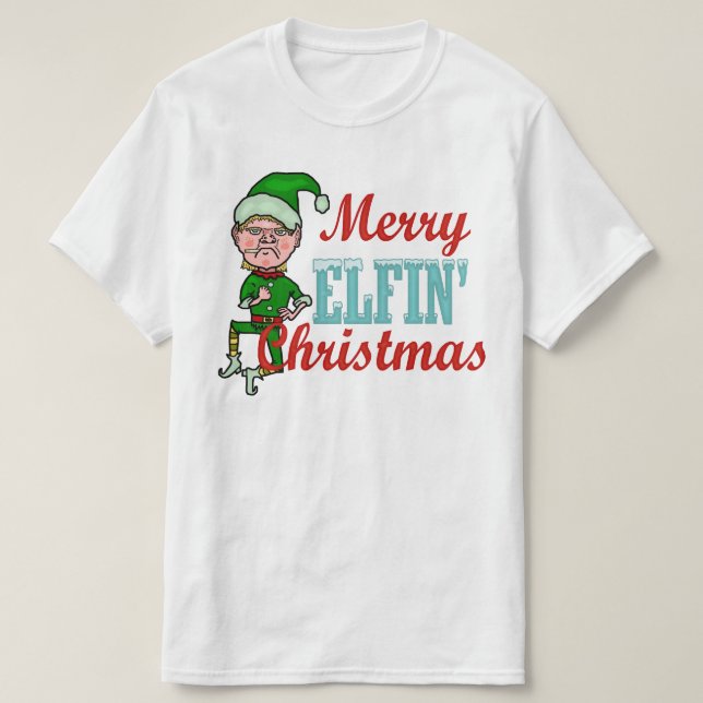 Camiseta Feliz Engraçada Elfin Christmas Elf Pun (Frente do Design)