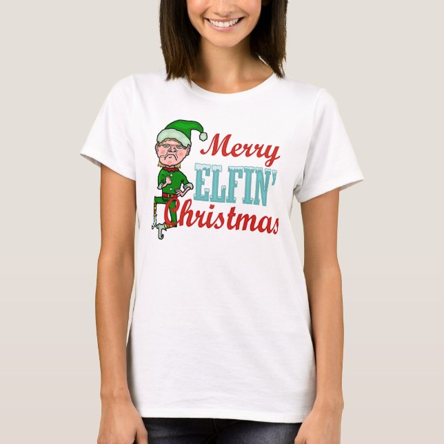 Camiseta Feliz Engraçada Elfin Pun De Natal (Frente)