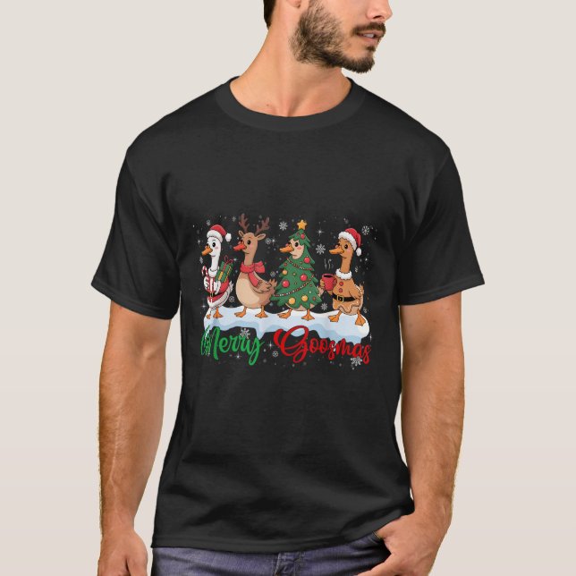 Camiseta Feliz Engraçada Goosemas Bobo de Pato de Natal Me  (Frente)