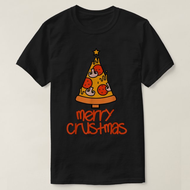 Camiseta Feliz Engraçada Pizza de Crustmas Adora Homens De  (Frente do Design)