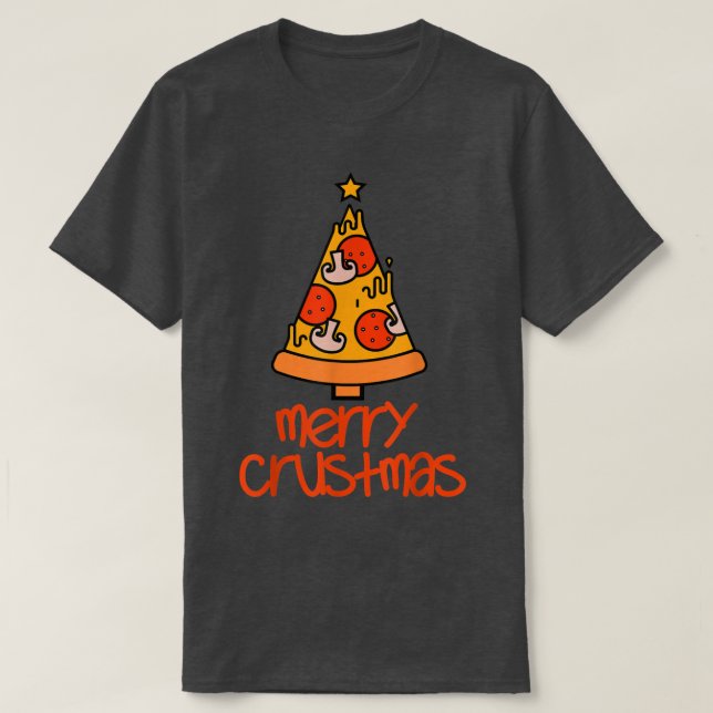Camiseta Feliz Engraçada Pizza de Crustmas Adora Homens De  (Frente do Design)