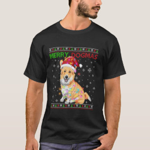 Camiseta Feliz Engraçado Dogmas Corgi Cachorro Noel Luzes