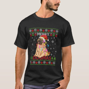 Camiseta Feliz Engraçado Dogmas Pug Xmas Dog Santa Hat Lig