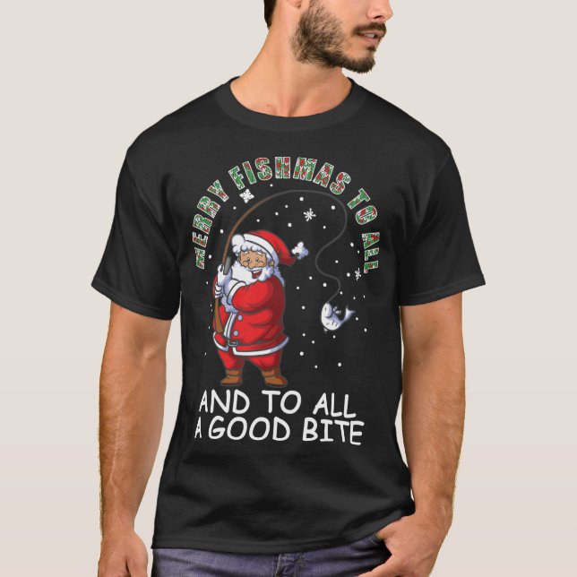 Camiseta Feliz Engraçado Fishmas Para Toda Família De Natal (Frente)