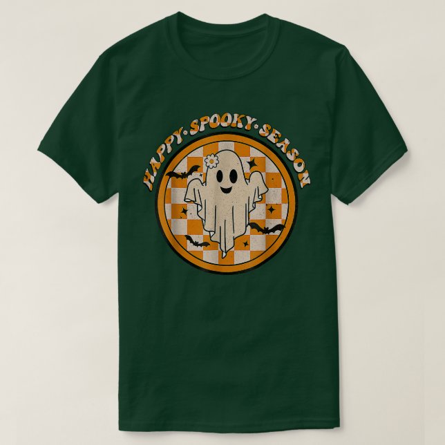 Camiseta Feliz Época Spooky, Ghost Girls Halloween (Frente do Design)