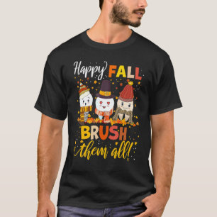 Camiseta Feliz Escova de Outono Dentista Dente Fofo Folhas