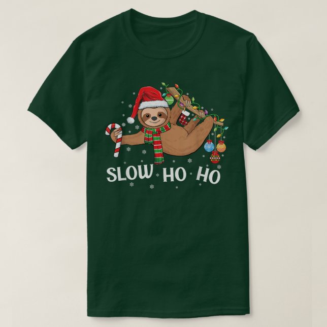 Camiseta Feliz Eslothmas Ppijama de Natal Chapéu Santa X (Frente do Design)