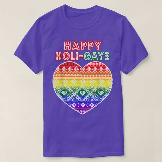 Camiseta Feliz estilo de Natal HoliGAYS LGBTQ+ (Frente do Design)