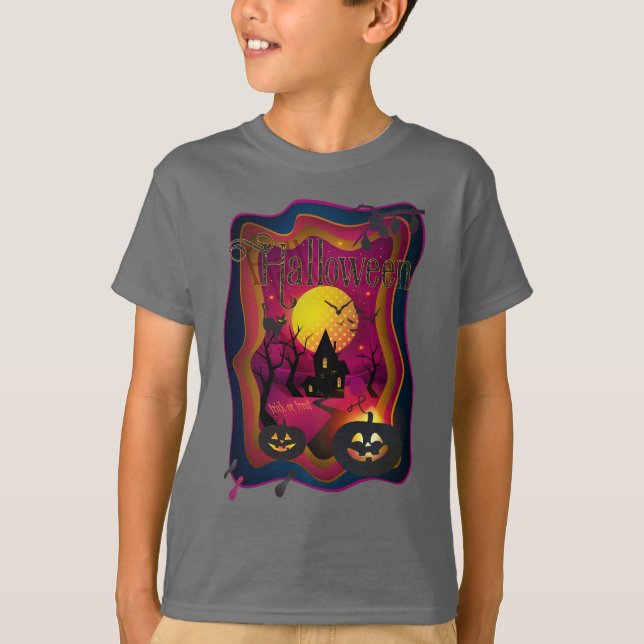 Camiseta Feliz evento noturno do Halloween "Treine or Trick (Frente)