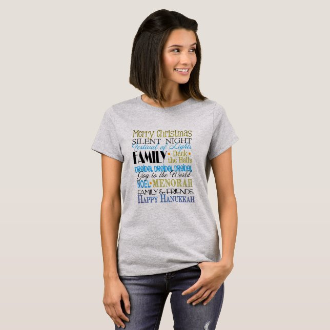Camiseta Feliz Família Hanukkah E Amigos (Frente Completa)