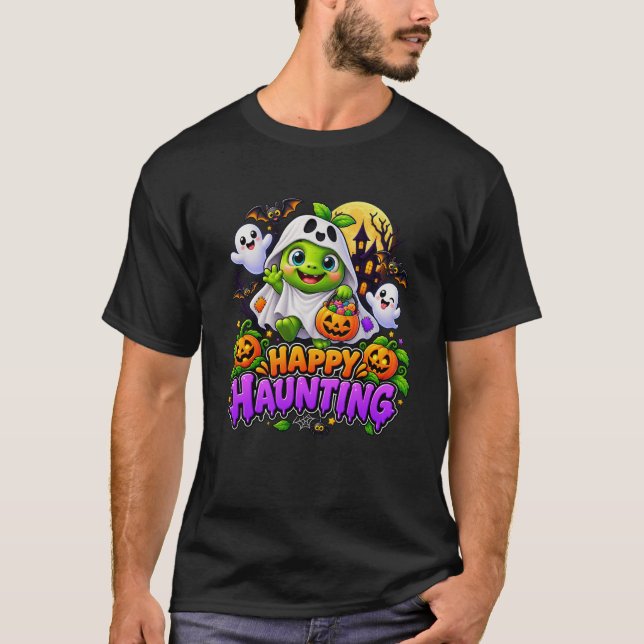 Camiseta Feliz Fantasma de Halloween Fofo (Frente)