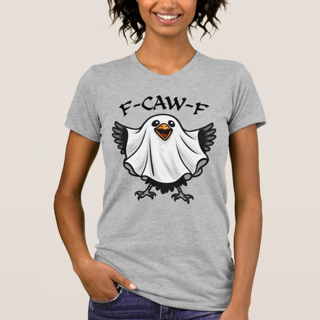 Camiseta Feliz Fantasma "F-CAW-F" Halloween, Humor Sapatinh (Frente)