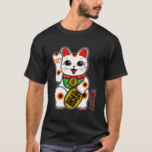 Camiseta Feliz Feliz Calico Branco Gato de Sorte Maneki-Nek