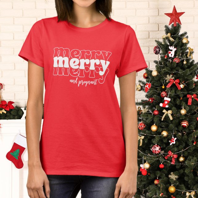 Camiseta Feliz Feliz e Grávida Natal Tipografia (Criador carregado)