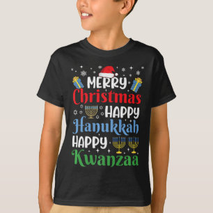 Camiseta Feliz Feliz Feliz Natal Feliz Hanukkah Hap
