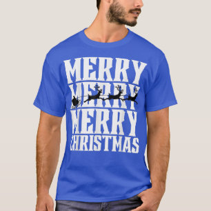 Camiseta Feliz Feliz Feliz Natal Santas Sleigh e voando