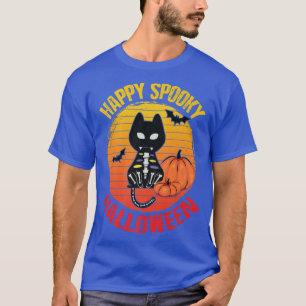 Camiseta Feliz Feliz Halloween Gato Bonito Esqueleto Engraç