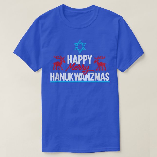 Camiseta Feliz Feliz Hanukwanzmas judeu Chanukah Dreidel H (Frente do Design)