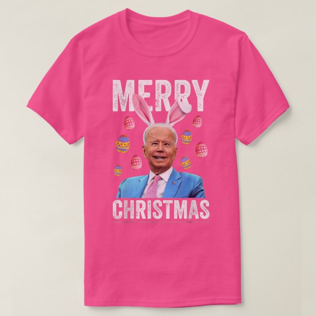 Camiseta Feliz Feliz Natal Engraçado Biden Confuso para Eas (Frente do Design)